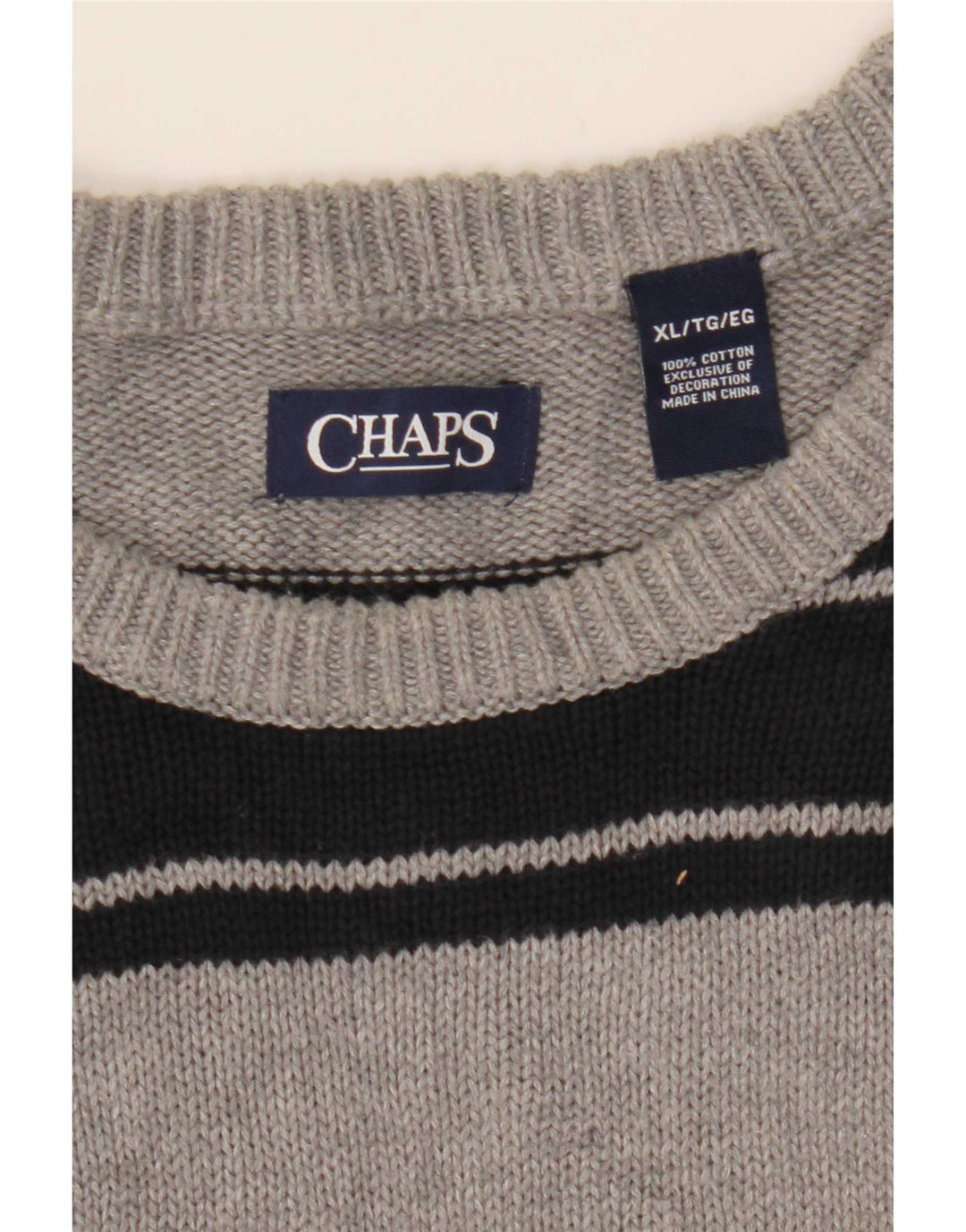 Chaps Mens Crew Neck Jumper Sweater XL Grey Striped Cotton