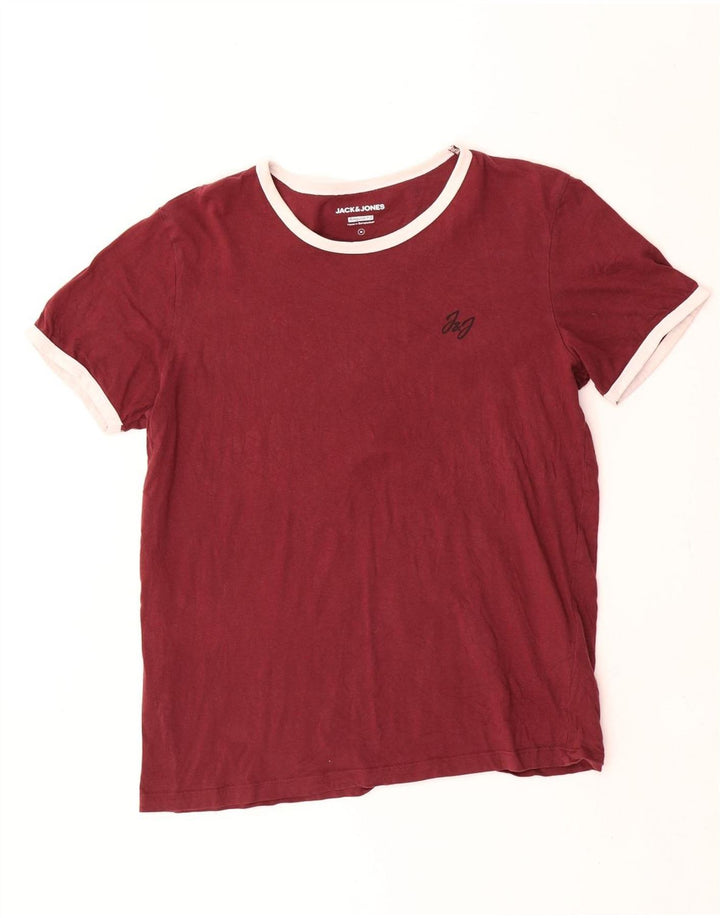 Jack & Jones Mens Regular Fit T-Shirt Top Medium Maroon Cotton