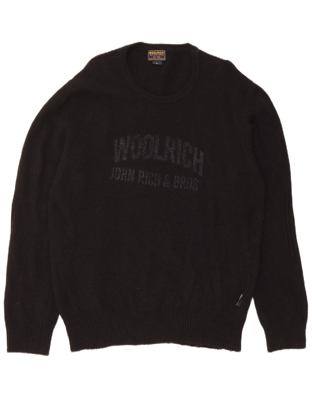 Woolrich Mens Graphic Crew Neck Jumper Sweater XL Black Wool