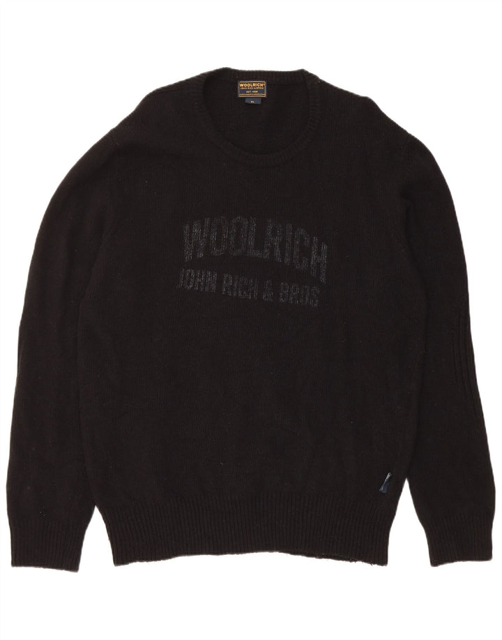 Woolrich Mens Graphic Crew Neck Jumper Sweater XL Black Wool