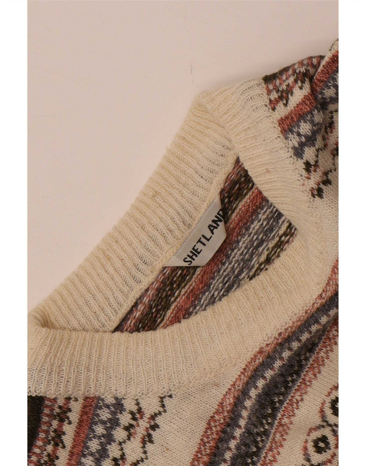 Vintage Mens Crew Neck Jumper Sweater Large Off White Fair Isle