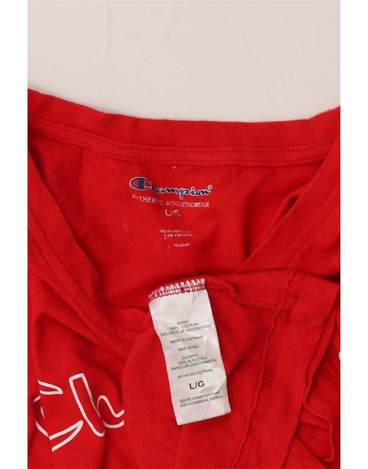 Champion Mens Graphic T-Shirt Top Large Red Cotton