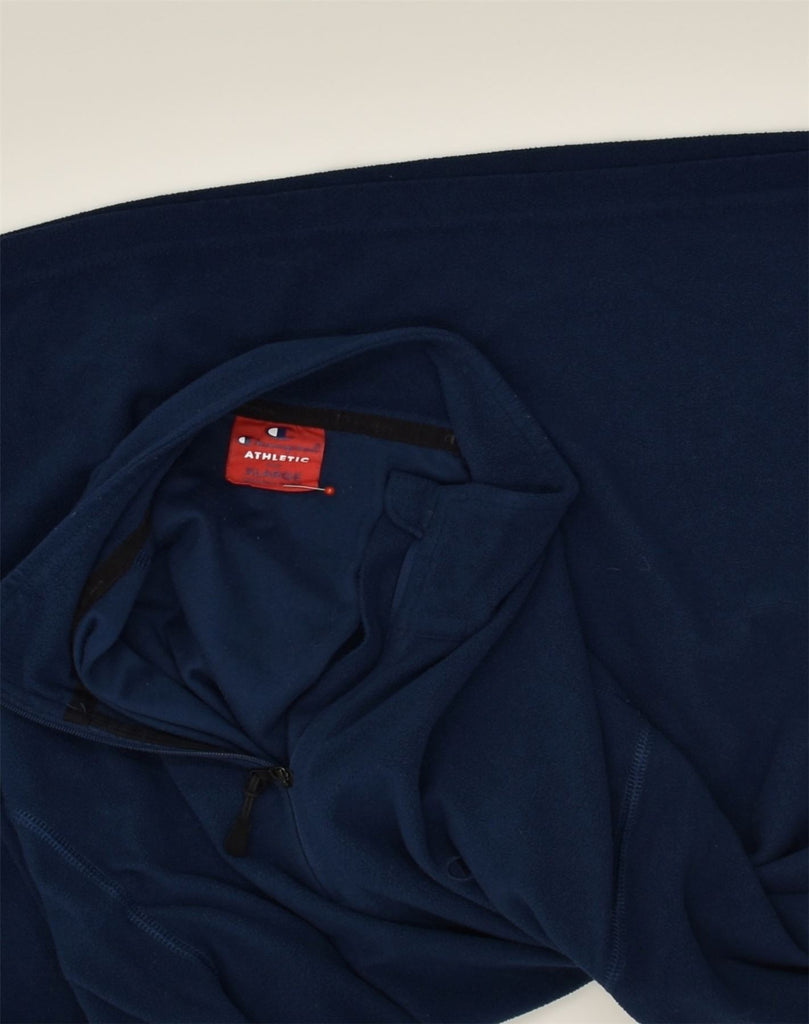 CHAMPION Mens Zip Neck Fleece Jumper XL Navy Blue Polyester | Vintage Champion | Thrift | Second-Hand Champion | Used Clothing | Messina Hembry 