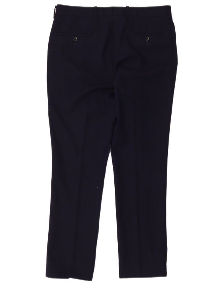 Dkny Womens Slim Fit Suit Trousers W34 L29 Navy Blue Wool