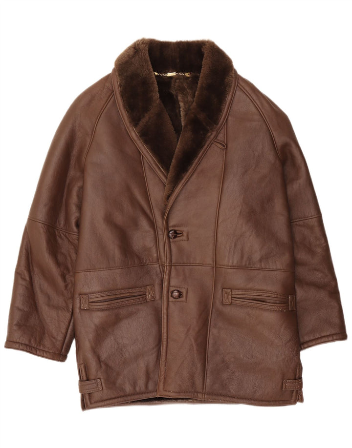 Vintage Mens Shearling Jacket IT 50 Large Brown Shearling