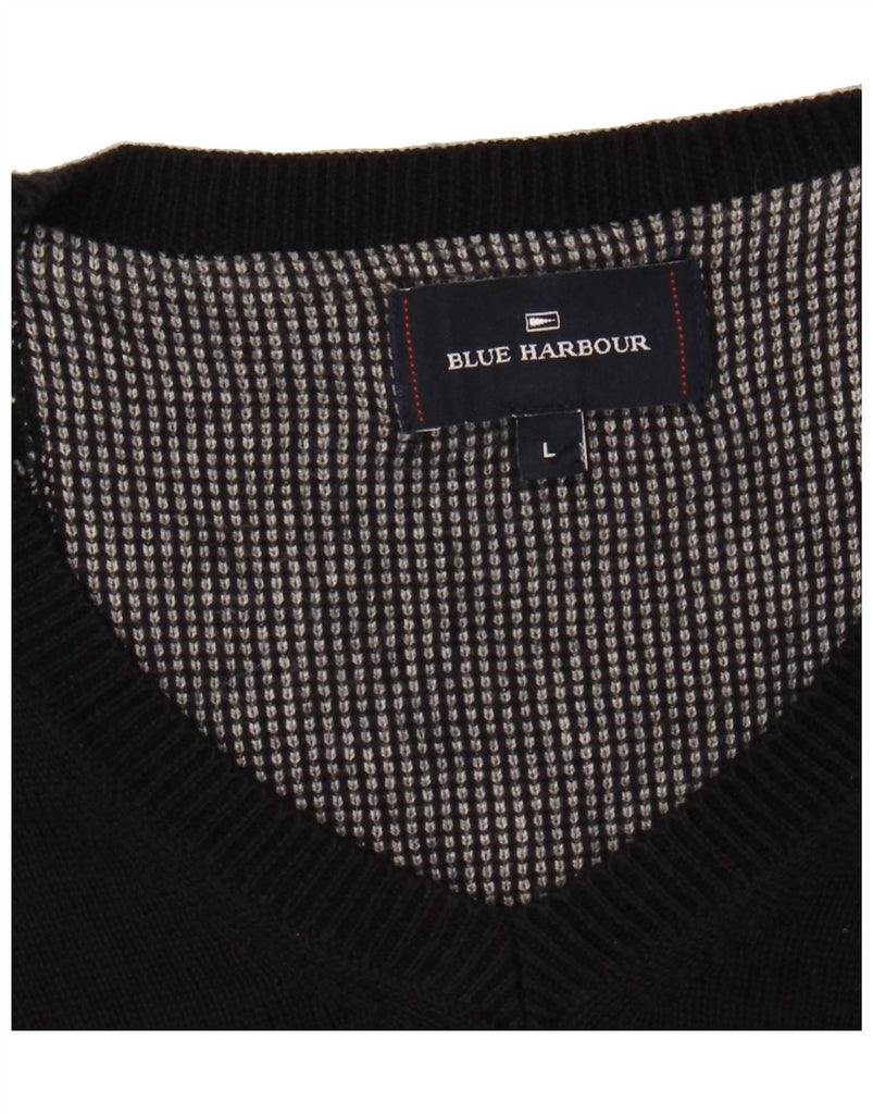 BLUE HARBOUR Mens V-Neck Jumper Sweater Large Black Vintage Blue Harbour and Second-Hand Blue Harbour from Messina Hembry 