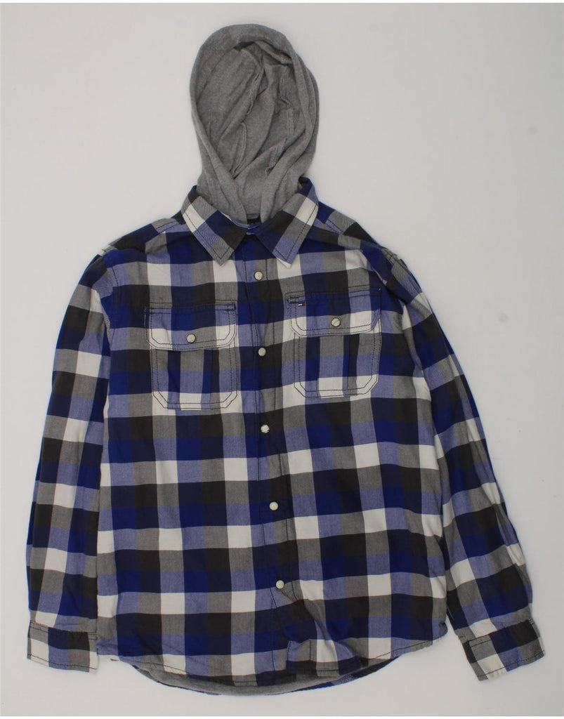 TOMMY HILFIGER Boys Hooded Shirt 12-13 Years Large  Blue Check Cotton | Vintage Tommy Hilfiger | Thrift | Second-Hand Tommy Hilfiger | Used Clothing | Messina Hembry 