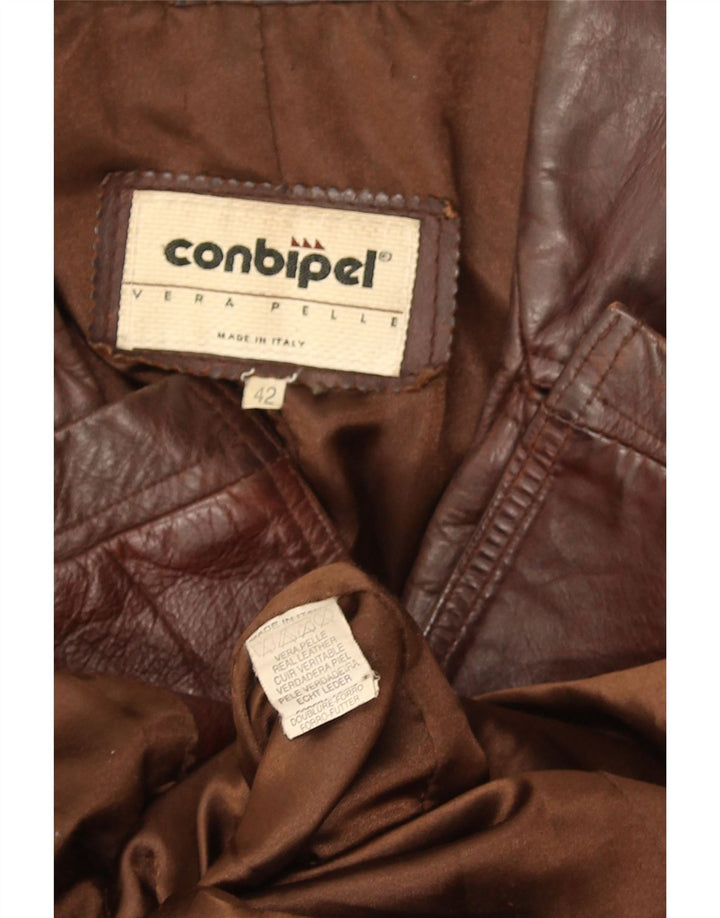 Conbipel Womens Leather Jacket IT 42 Medium Brown Leather