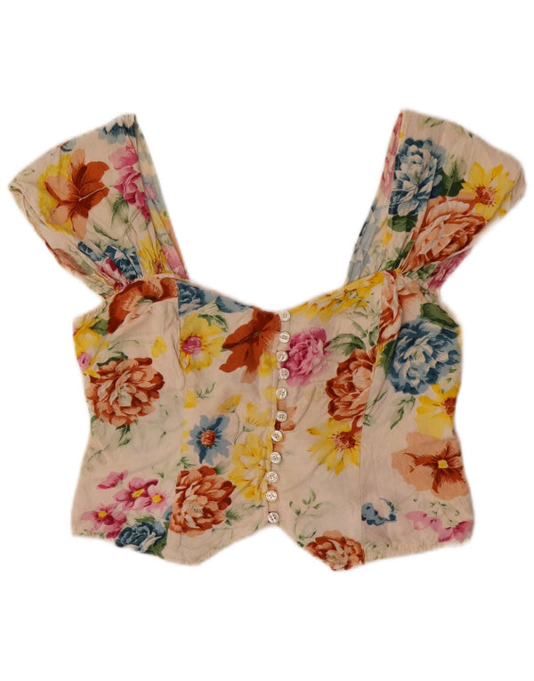 Vintage Womens Sleeveless Corset Top UK 12 Medium Multicoloured Floral