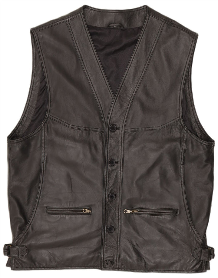 Gilberto Mens Leather Gilet IT 54 2XL Black Leather