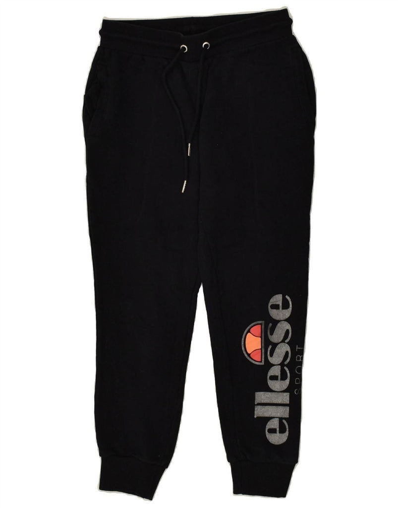 ELLESSE Womens Graphic Tracksuit Trousers Joggers UK 8 Small Black Cotton | Vintage Ellesse | Thrift | Second-Hand Ellesse | Used Clothing | Messina Hembry 