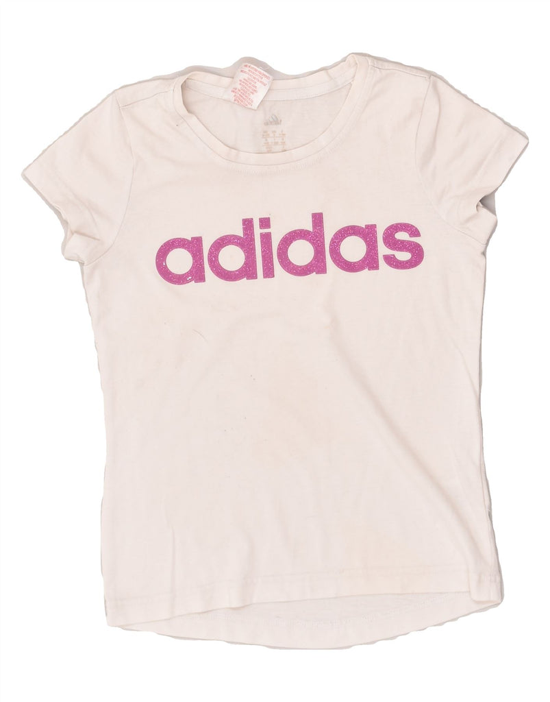 ADIDAS Girls Graphic T-Shirt Top 9-10 Years Off White Cotton | Vintage Adidas | Thrift | Second-Hand Adidas | Used Clothing | Messina Hembry 