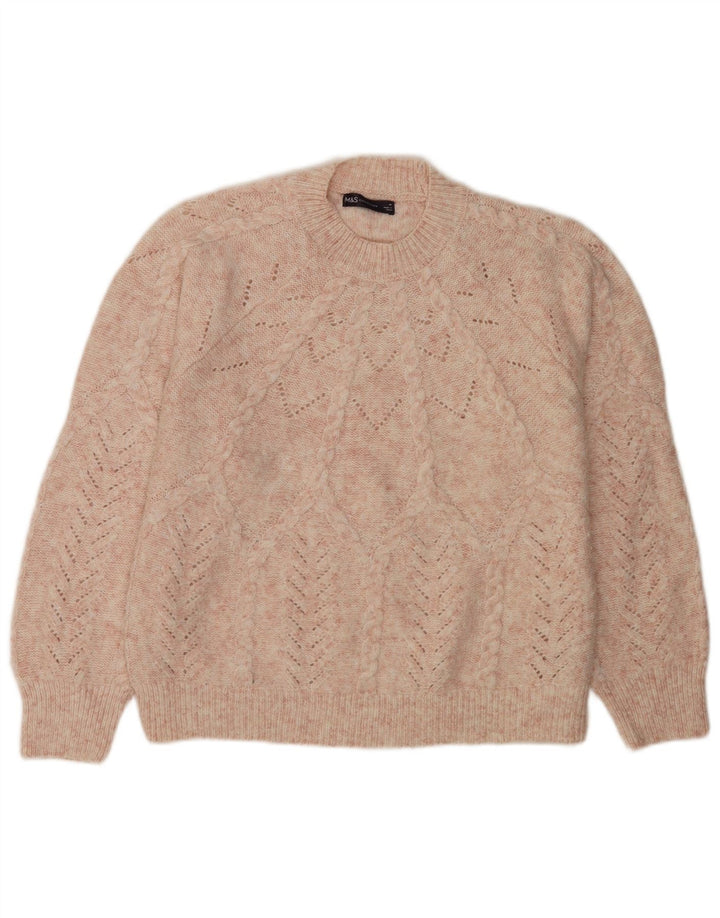 Marks & Spencer Womens Crew Neck Jumper Sweater UK 14 Medium Pink Polyester
