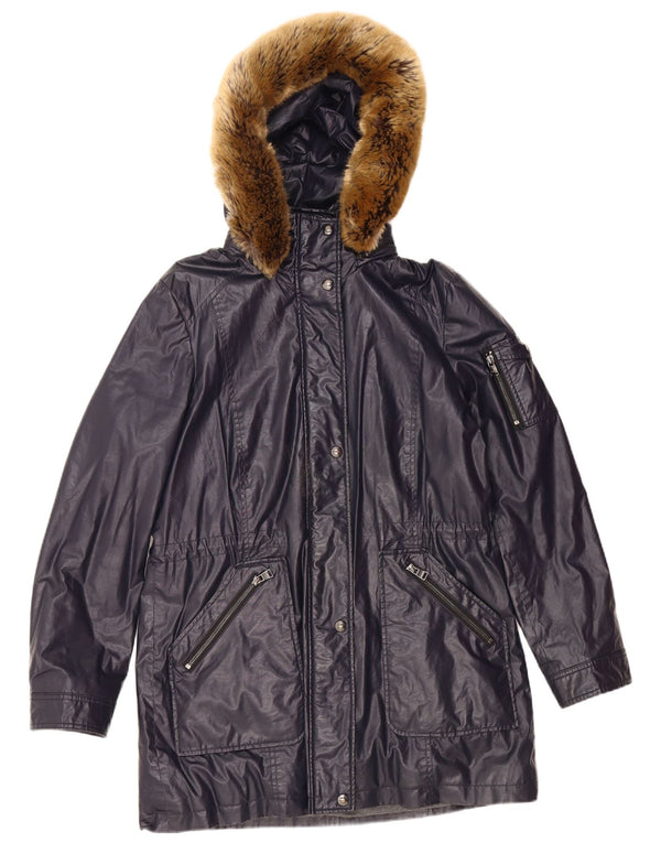 CALVIN KLEIN Womens Hooded Parka Jacket UK 16 Large Navy Blue Polyester