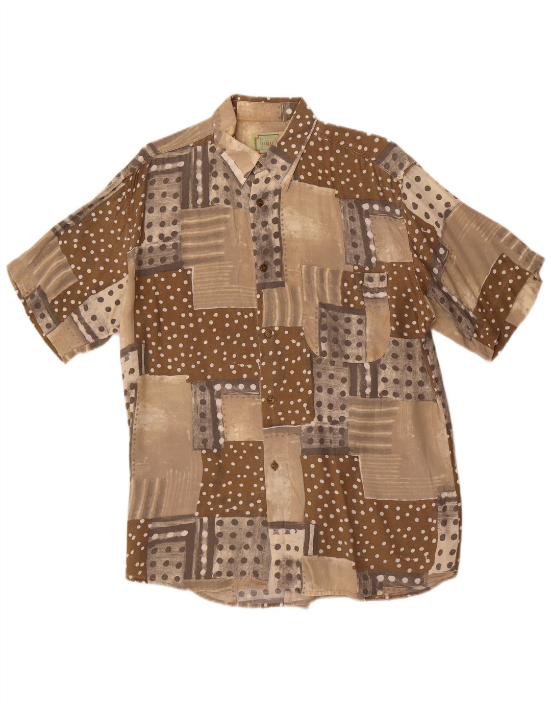 Vintage Mens Short Sleeve Shirt Medium Brown Patchwork