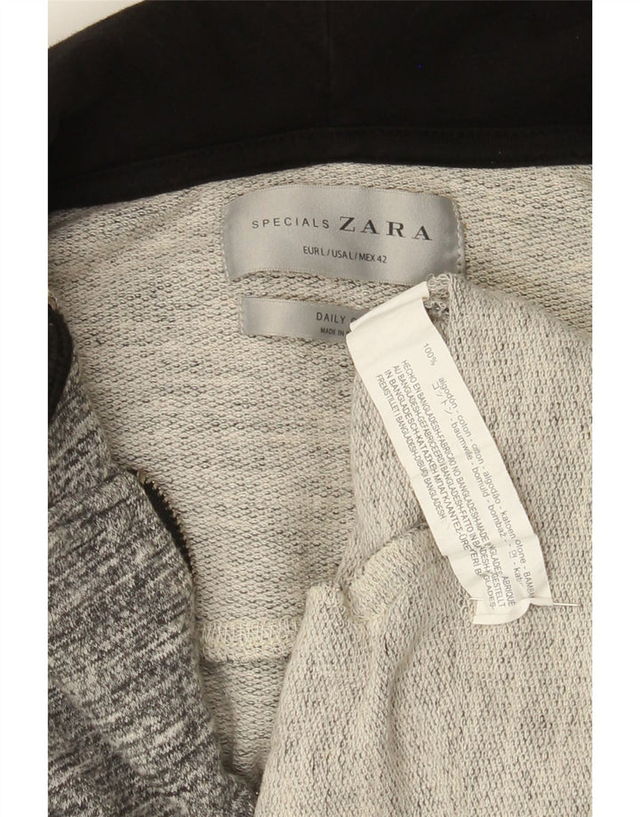 Zara Mens Zip Hoodie Sweater Large Grey Flecked Cotton