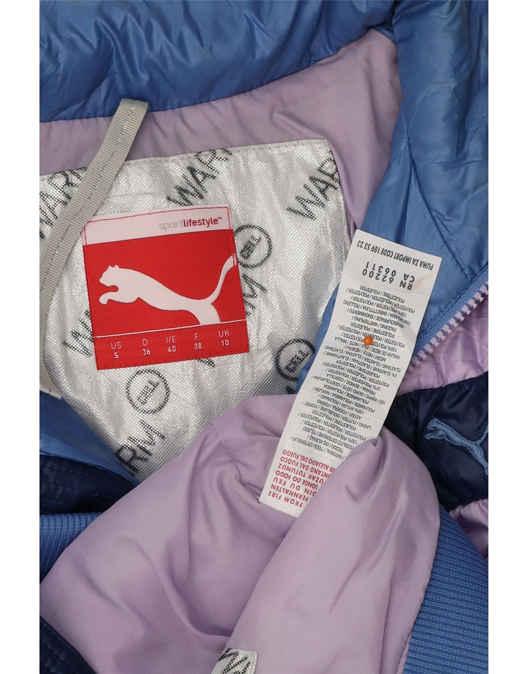 PUMA Womens Padded Jacket UK 10 Small Blue Colourblock Polyester