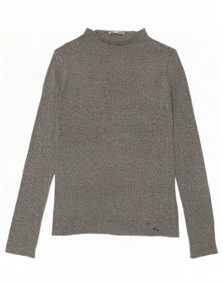 Zara Womens Top Long Sleeve UK 14 Medium Grey Flecked Viscose