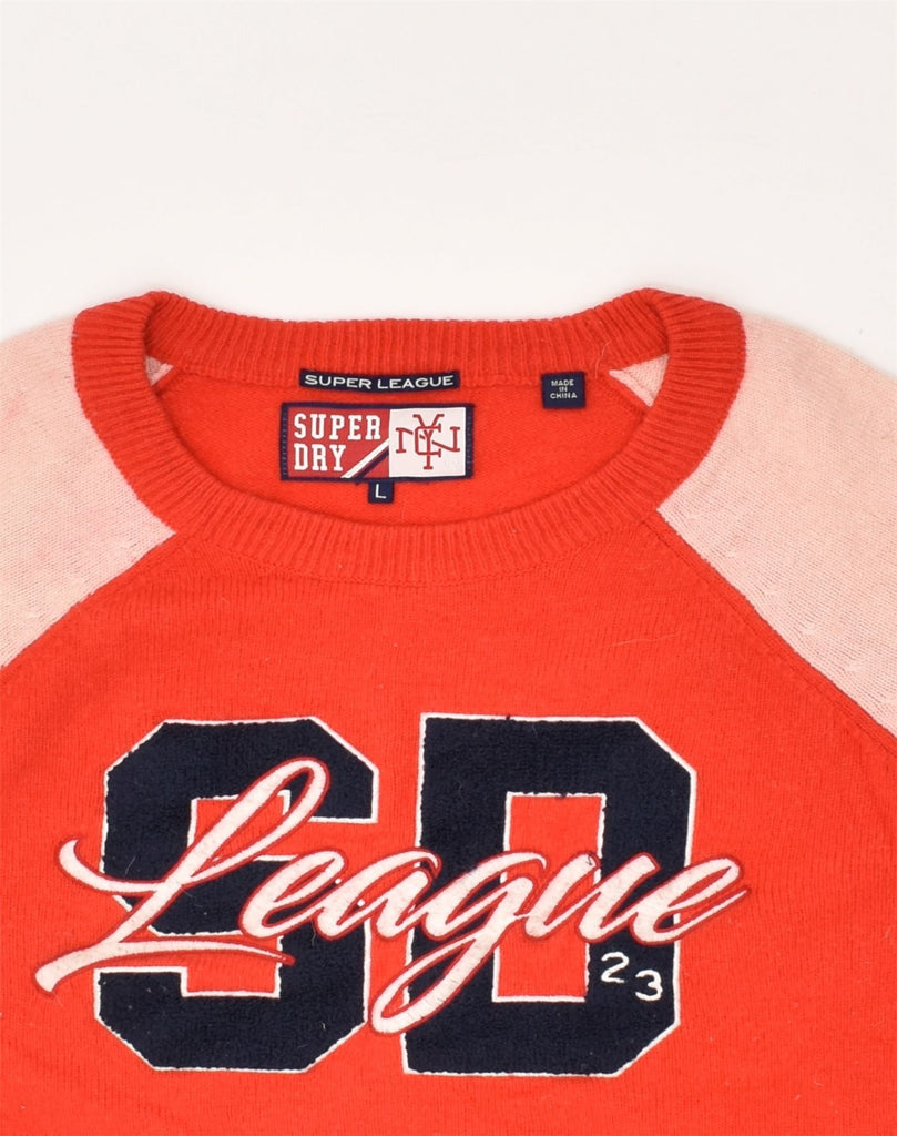 SUPERDRY Womens Graphic Crew Neck Jumper Sweater UK 16 Large Red | Vintage Superdry | Thrift | Second-Hand Superdry | Used Clothing | Messina Hembry 