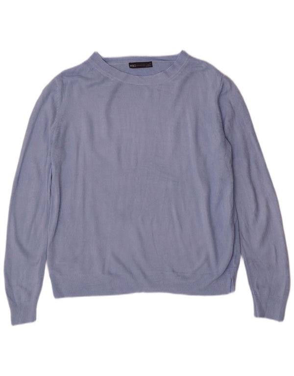 Marks & Spencer Womens Boat Neck Jumper Sweater UK 16 Large Blue Acrylic