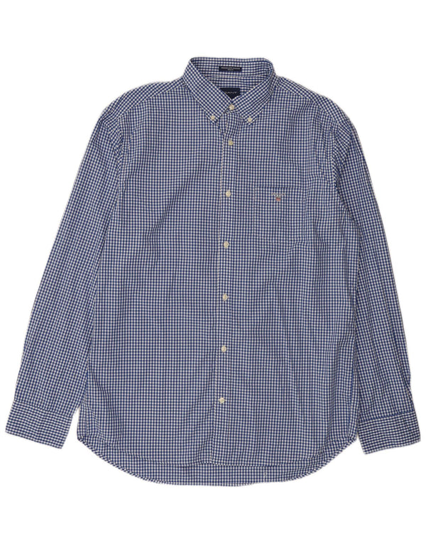 Gant Mens Regular Fit Shirt Size 43/44 17 1/2 XL Blue Gingham Cotton