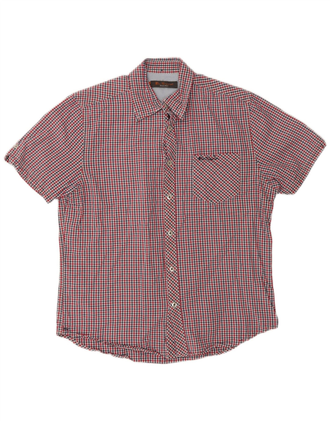 Ben Sherman Mens Short Sleeve Shirt Medium Red Gingham Cotton