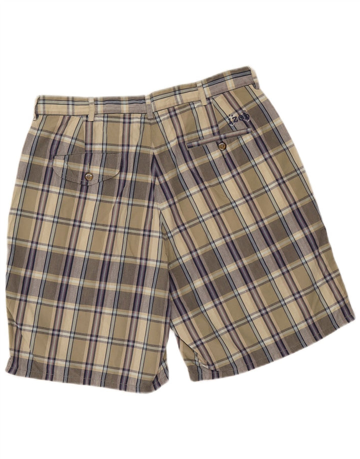 IZOD Mens Chino Shorts W34 Large  Khaki Check Cotton