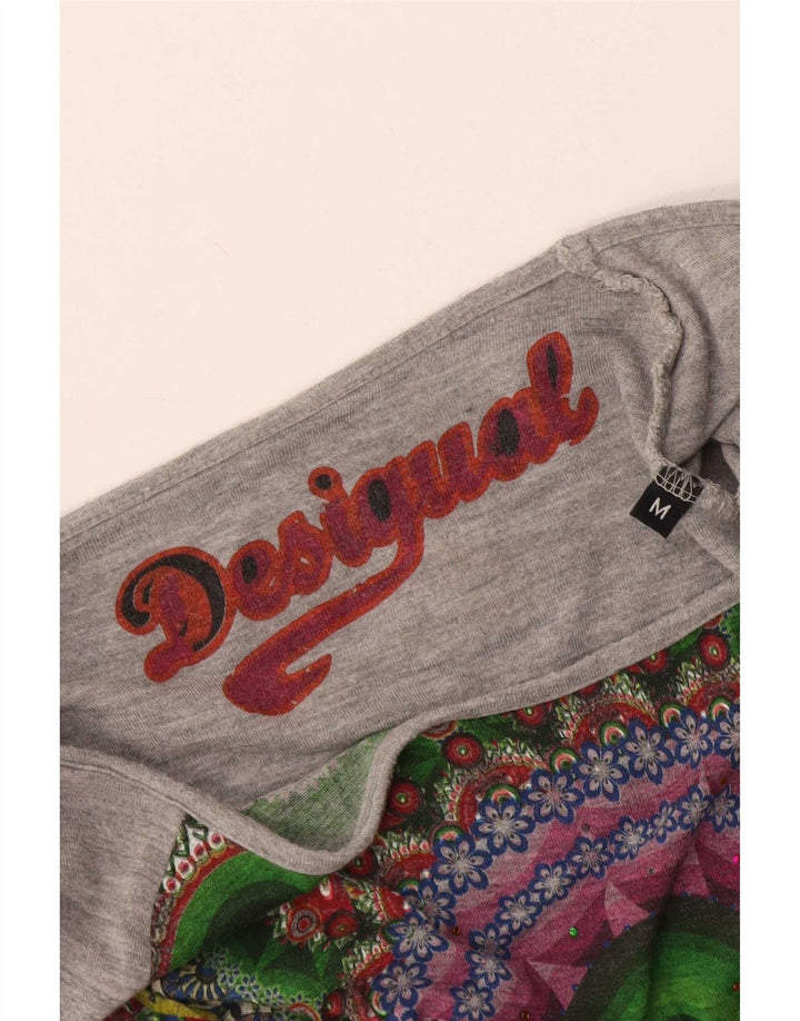 Desigual Womens Graphic Top Long Sleeve UK 12 Medium Grey Geometric