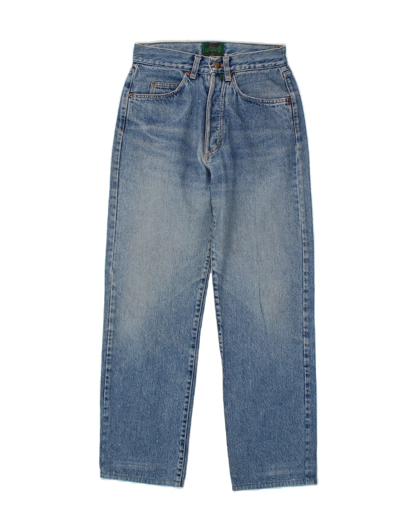 BEST COMPANY Womens Graphic Straight Jeans W28 L30 Blue Cotton