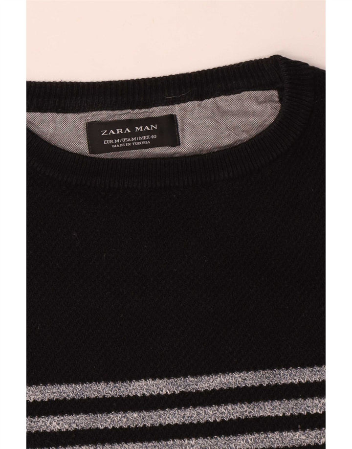 Zara Mens Crew Neck Jumper Sweater Medium Black Striped