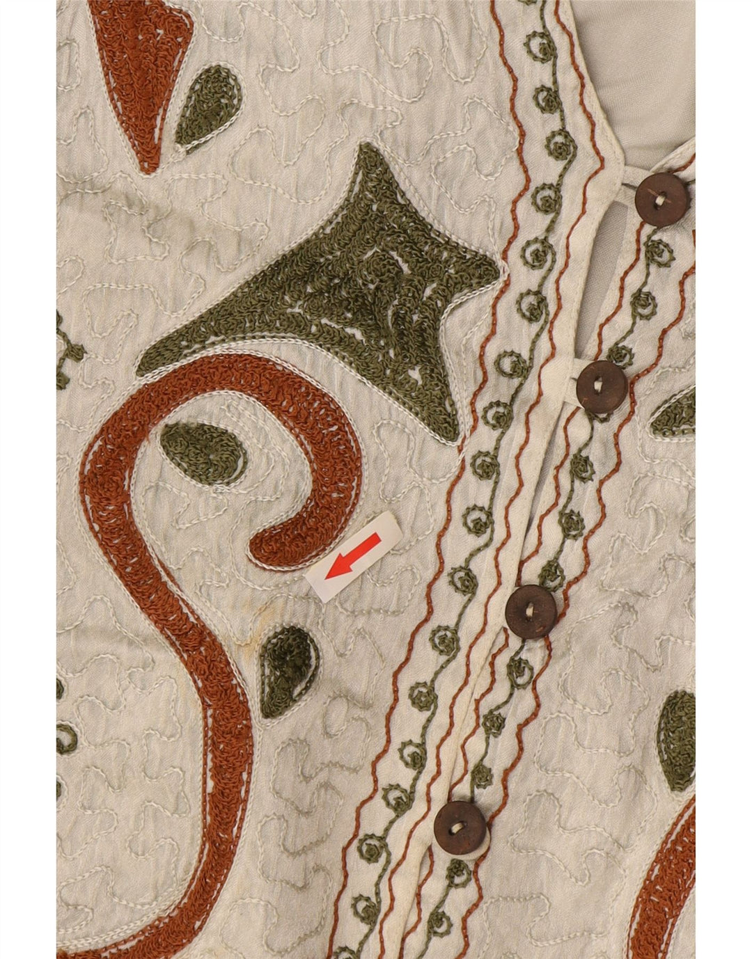 Vintage Womens Abstract Pattern Waistcoat One Size White Rayon