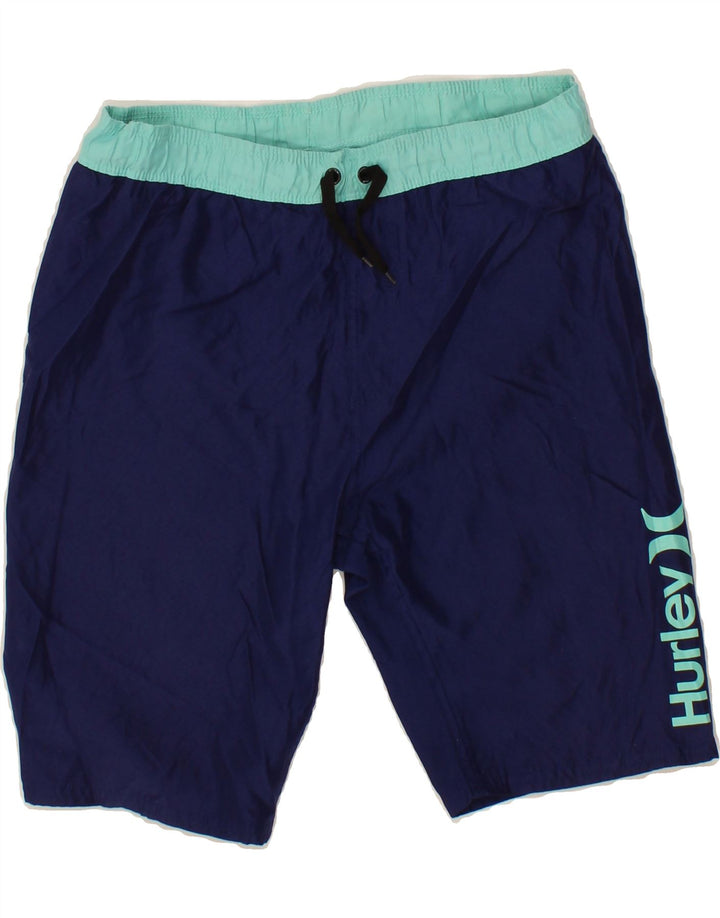 HURLEY Boys Graphic Sport Shorts 13-14 Years Large Navy Blue Polyester Vintage Hurley and Second-Hand Hurley from Messina Hembry 