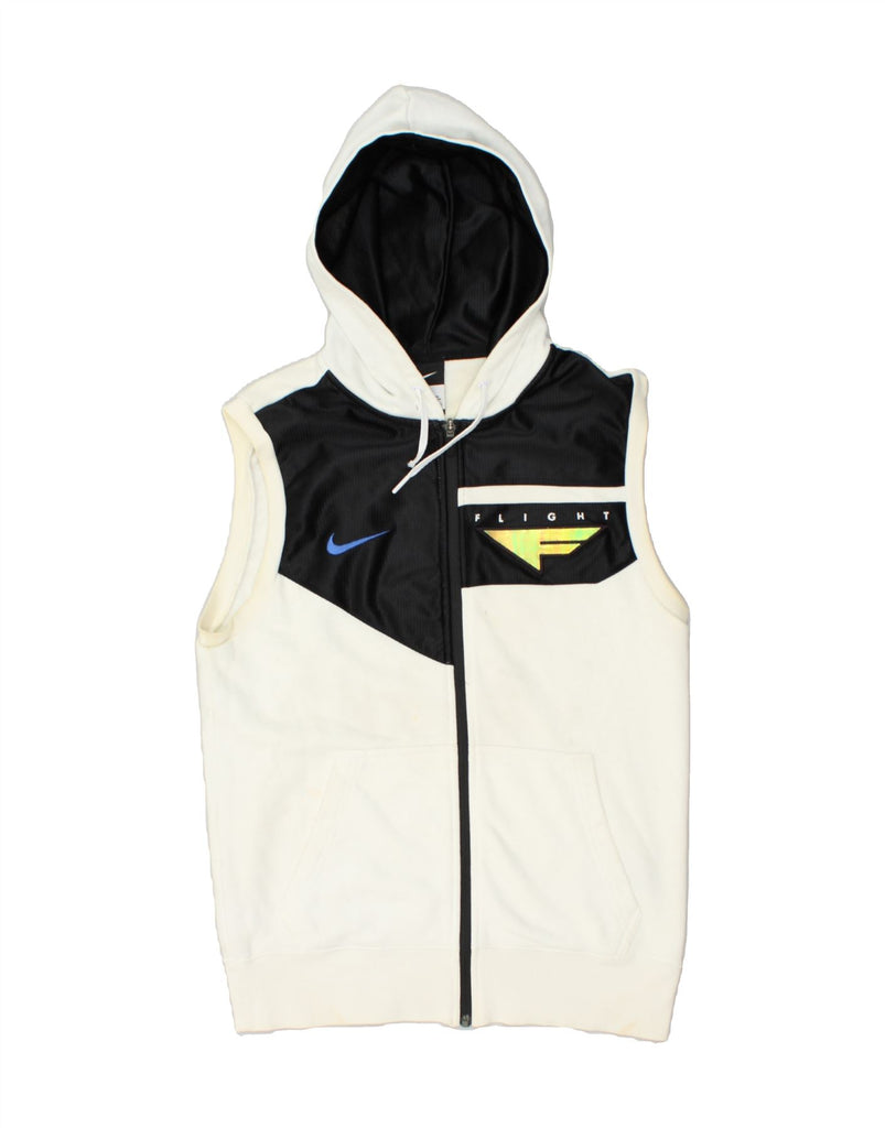 NIKE Mens Sleeveless Zip Hoodie Sweater Small White Colourblock Polyester | Vintage Nike | Thrift | Second-Hand Nike | Used Clothing | Messina Hembry 