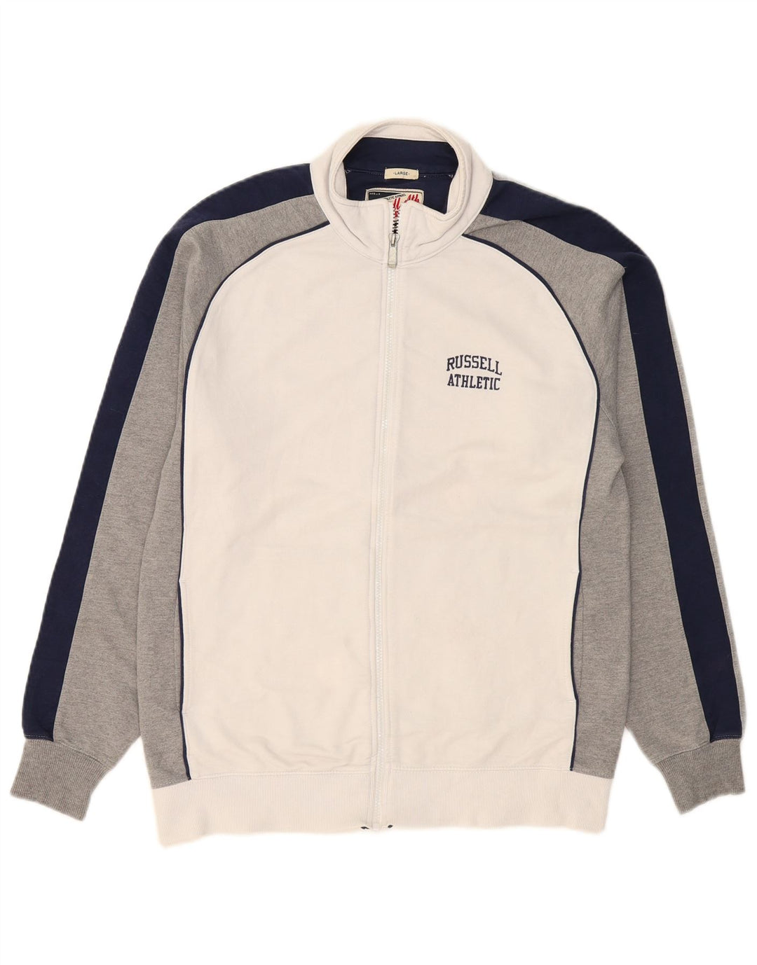 RUSSELL ATHLETIC Mens Tracksuit Top Jacket Large White Colourblock Cotton