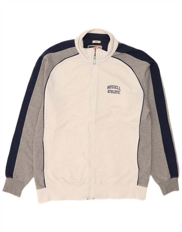 RUSSELL ATHLETIC Mens Tracksuit Top Jacket Large White Colourblock Cotton