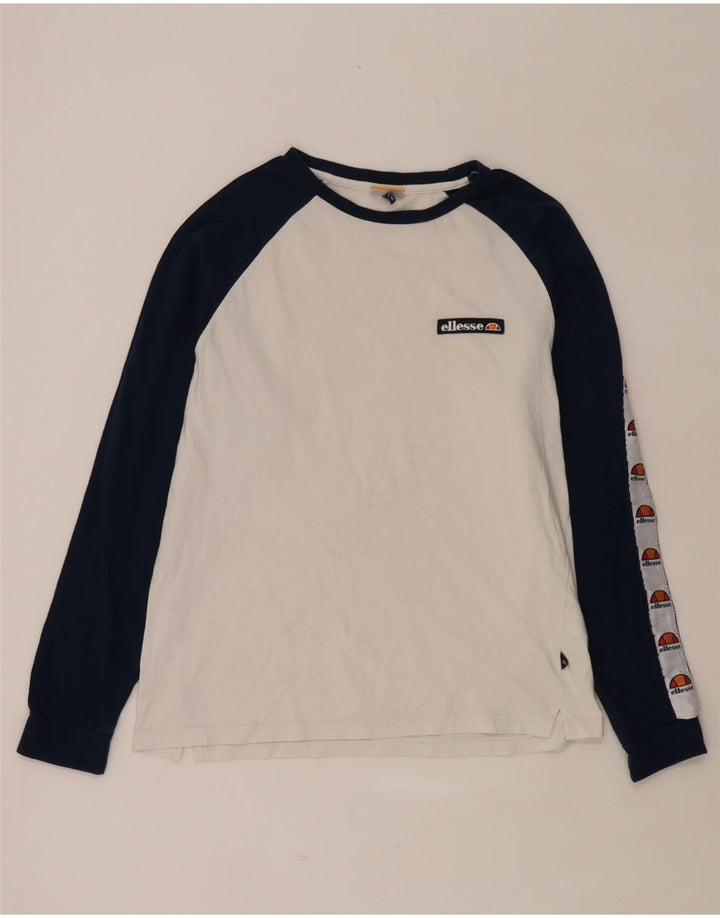 ELLESSE Mens Graphic Top Long Sleeve Medium White Colourblock Cotton