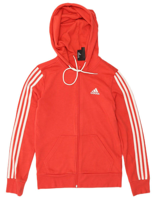 Adidas Womens Zip Hoodie Sweater UK 4/6 XS Red Cotton