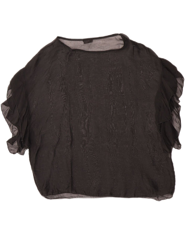 King Kong Womens See Through Oversized Blouse Top UK 10 Small Black Silk