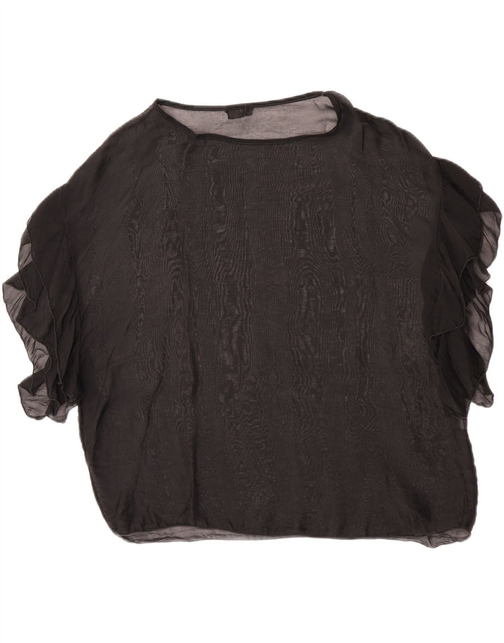 King Kong Womens See Through Oversized Blouse Top UK 10 Small Black Silk