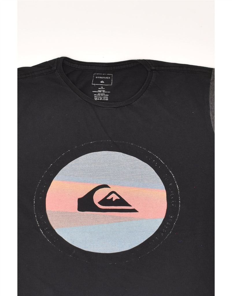 QUIKSILVER Boys Graphic T-Shirt Top 13-14 Years Black Colourblock Cotton | Vintage Quiksilver | Thrift | Second-Hand Quiksilver | Used Clothing | Messina Hembry 