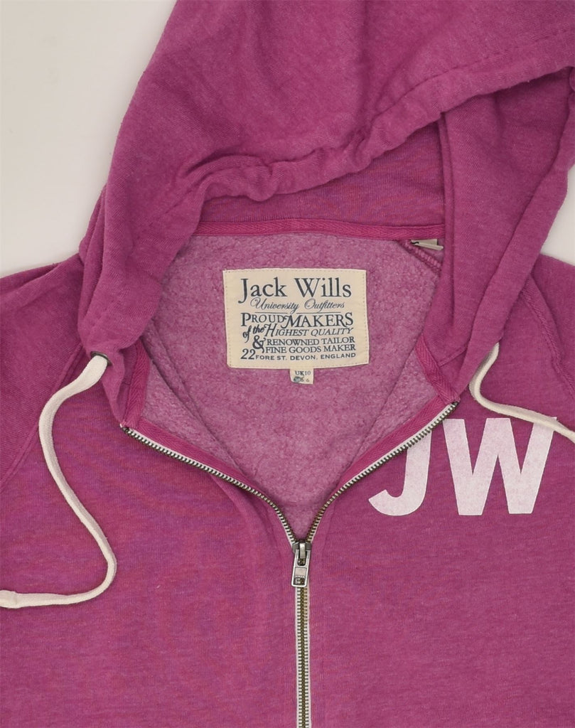 JACK WILLS Womens Graphic Zip Hoodie Sweater UK 10 Small Pink Cotton | Vintage Jack Wills | Thrift | Second-Hand Jack Wills | Used Clothing | Messina Hembry 