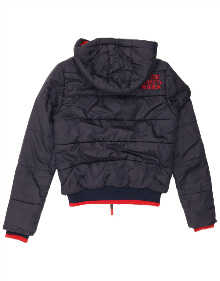 SUPERDRY Mens Hooded Padded Jacket UK 36 Small Navy Blue Polyester