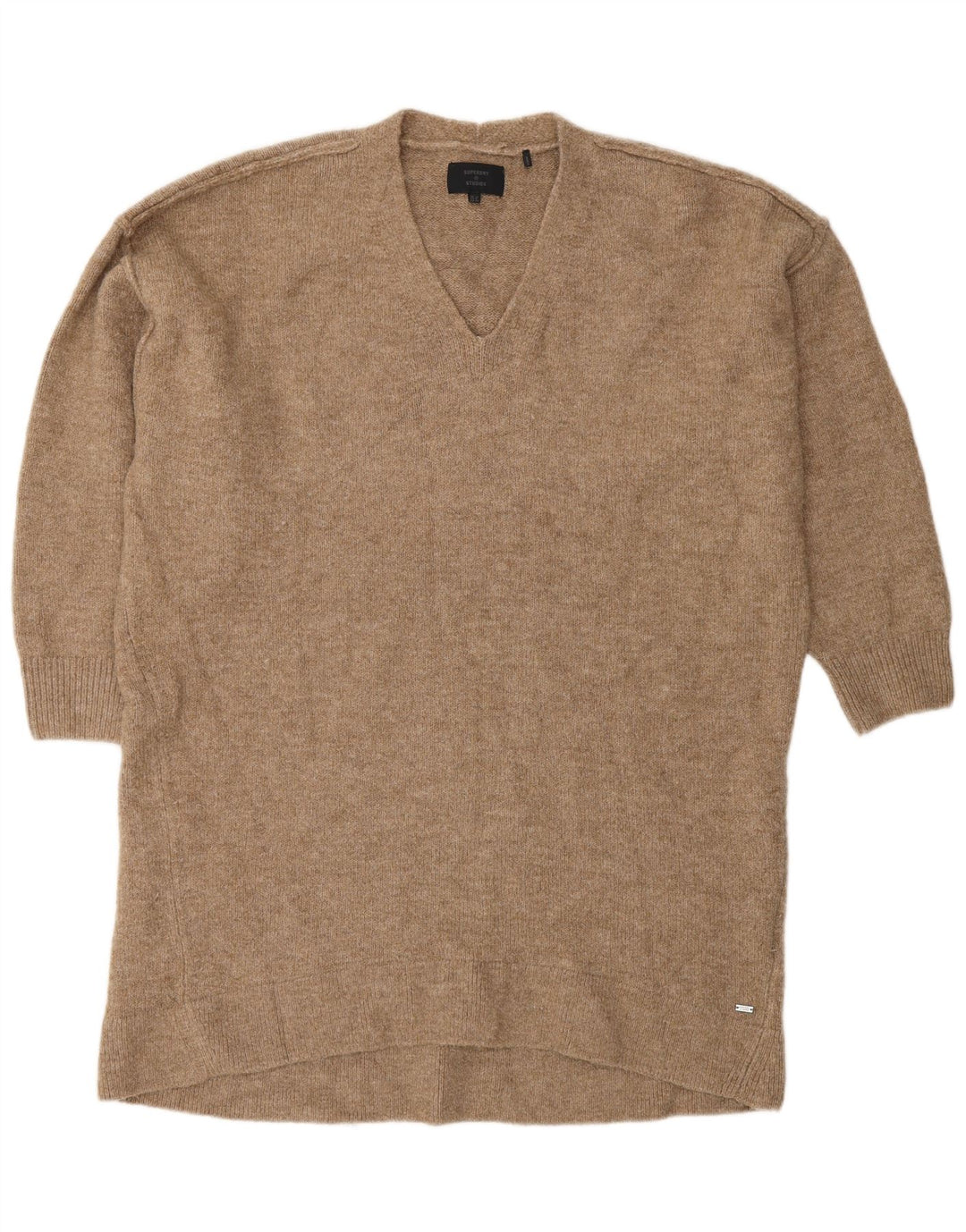 Superdry Womens Oversized V-Neck Jumper Sweater UK 12 Medium Brown Acrylic