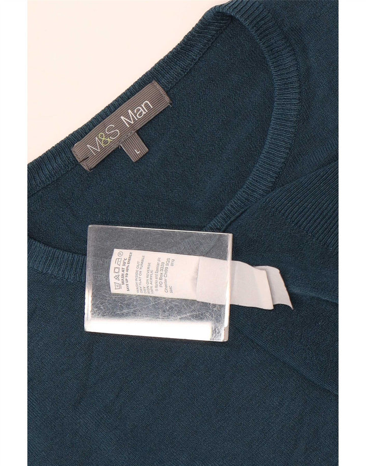 Marks & Spencer Mens Crew Neck Jumper Sweater Large Blue Acrylic
