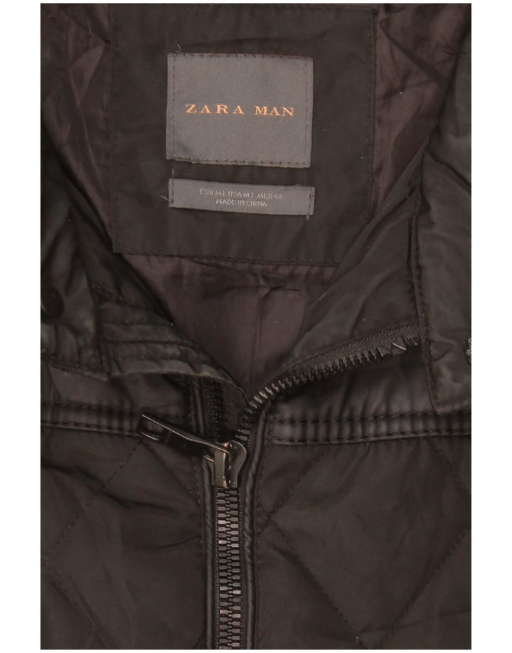 ZARA Mens Hooded Quilted Jacket UK 38 Medium Black
