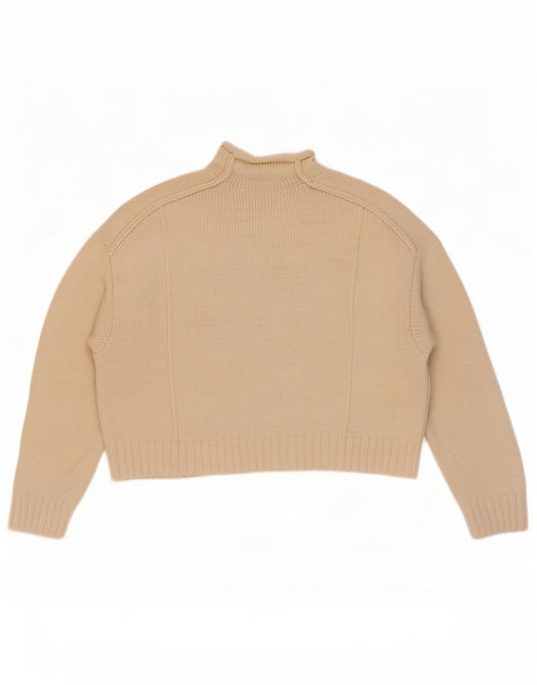 Zara Womens Crop Oversized Turtle Neck Jumper Sweater UK 16 Large Beige