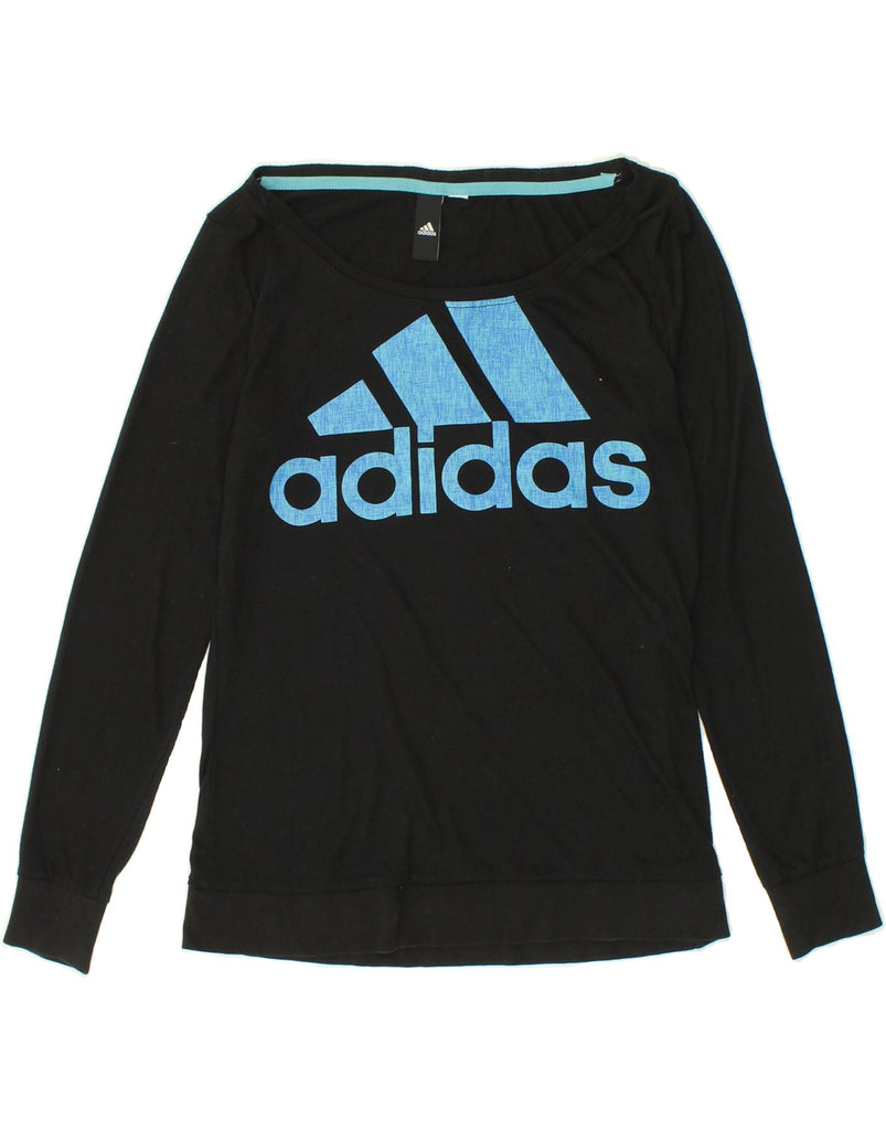 ADIDAS Womens Graphic Top Long Sleeve UK 12 Medium Black Vintage Adidas and Second-Hand Adidas from Messina Hembry 