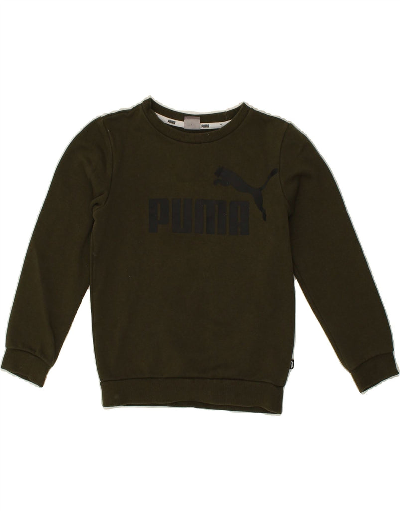 PUMA Boys Graphic Sweatshirt Jumper 9-10 Years Khaki Cotton | Vintage Puma | Thrift | Second-Hand Puma | Used Clothing | Messina Hembry 