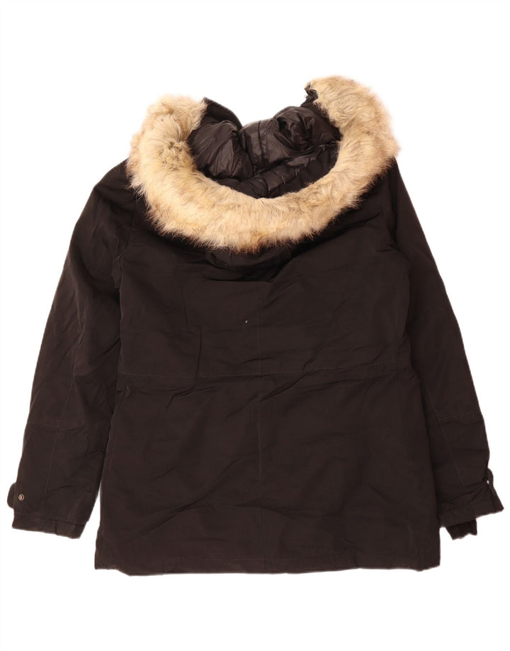 Zara Womens Hooded Oversized Parka Jacket UK 6 XS Black Polyester