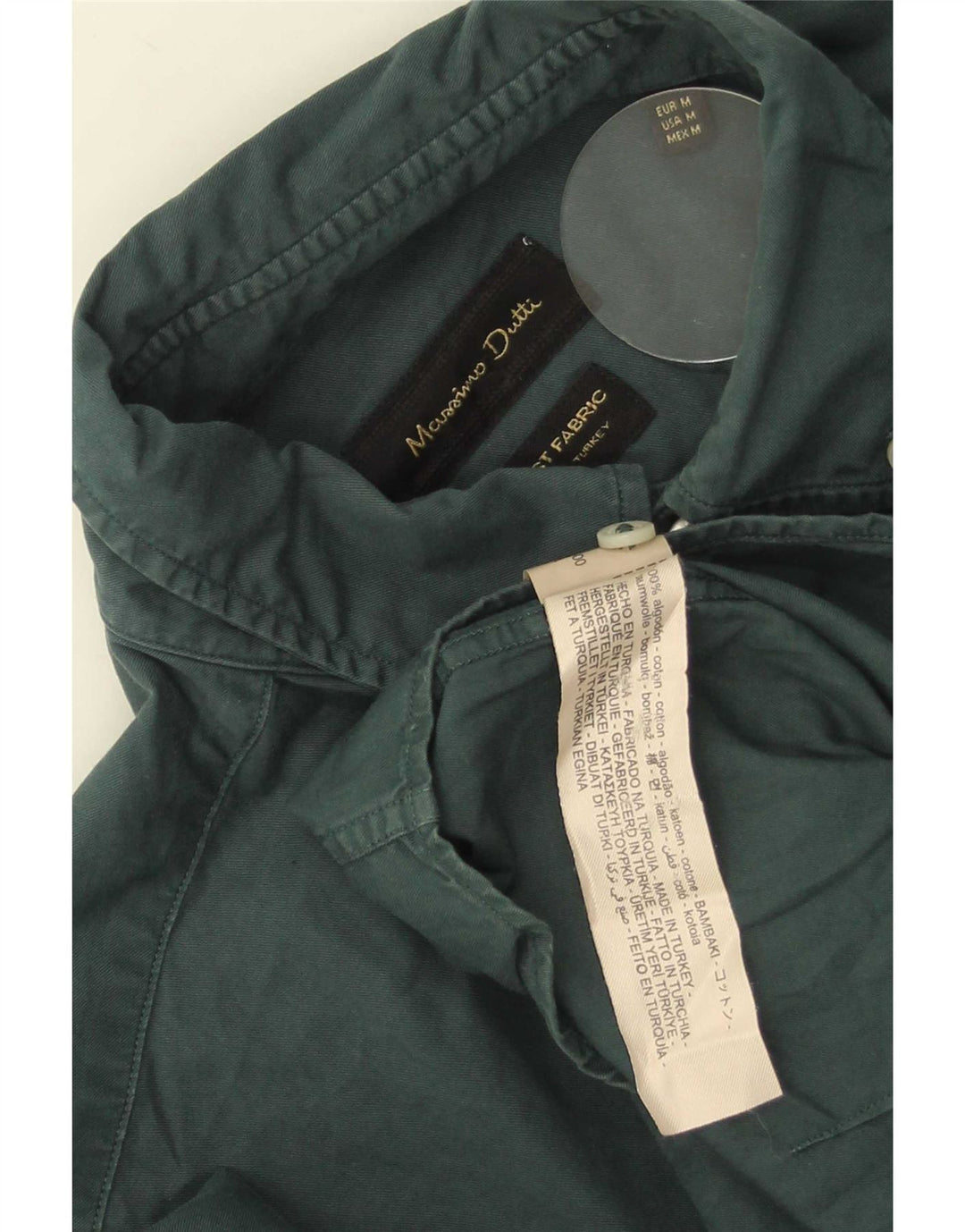 Massimo Dutti Mens Shirt Medium Green Cotton